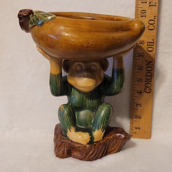 Vintage Hand Painted Majolica Monkey with basket/dish on Head - Picture 6 of 8